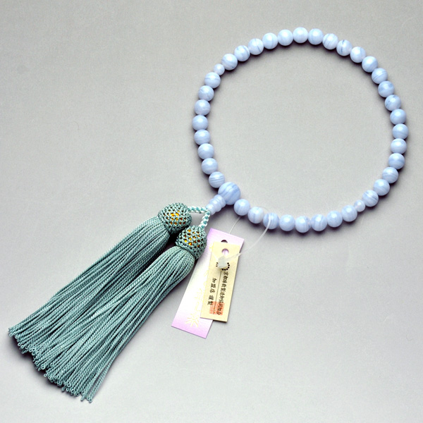 画像: 仏壇供養に不可欠：京都数珠製造卸組合・女性用・カルセドニー・正絹頭房付