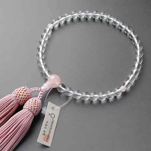 画像: 仏壇供養に不可欠：京都数珠製造卸組合・女性用・本水晶ローズクォーツ・正絹頭房付